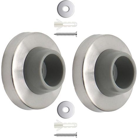 Set aus 2 robusten, konkaven Bodentürstoppern aus Edelstahl mit Gummiköpfen, Wandtürstoppern mit Schrauben und Zubehör (silber, 57 mm x 27 mm) (1/5)