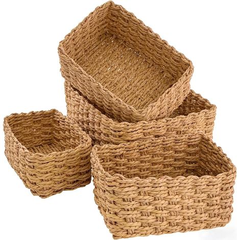 Lot de 4 Panier Osier Naturel, Rangement Rectangulaire Tressé Main, Pour Jouet, Salle De Bain, Cuisine (1/5)