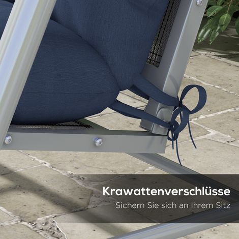 Lot de 4 coussins de chaise, 150 x 50 cm, imperméables, avec attaches, épaisseur 10 cm, bleu marine (1/5)