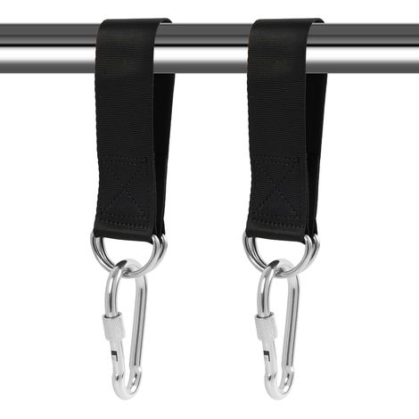 Lot de 2 Fixations pour Hamac, Sangles et Balançoire, Kit de Suspension en Nylon Résistant avec 2 Mousquetons et 2 Anneaux en D, Attache Réglable pour Fauteuil Suspendu Intérieur Extérieur (1/5)