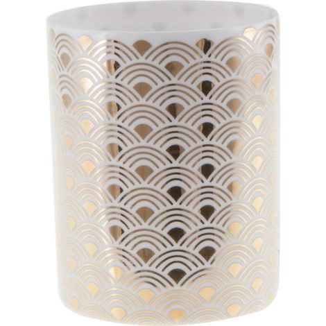 Porte-photophore en Porcelaine Ø 6 cm H 7,8 cm - Motif Blanc et doré (1/3)