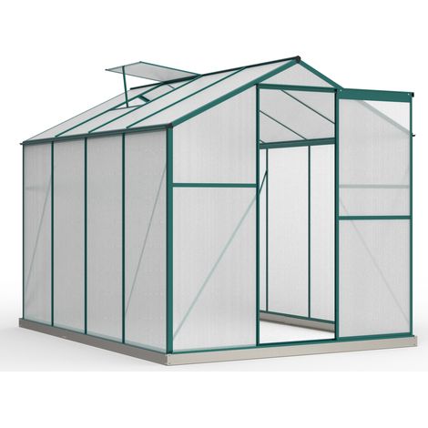Invernadero de aluminio con base 253 x 190 cm, 4,75 m², 1 ventana en el techo y puerta corredera (1/5)