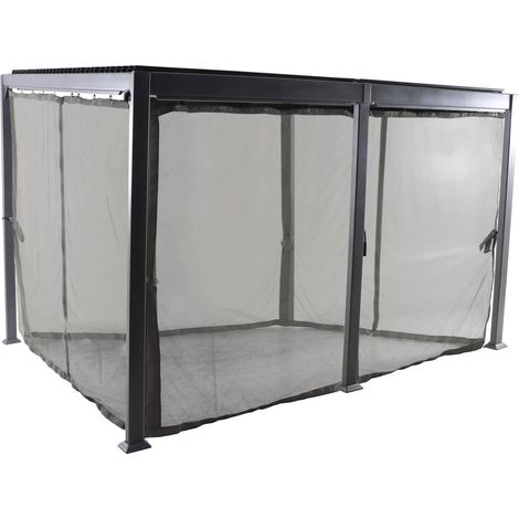 Hesperide – Moustiquaire pour pergola 4x3m en polyester gris – Protection contre les insectes – Installation facile avec attaches adaptées