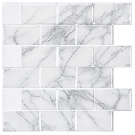 Carrelage autocollant 3D pour dosseret de cuisine, salle de bain et salon, 12" x 12", marbre gris, 10 feuilles (1/4)