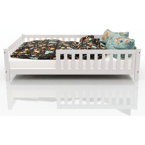Letto per bambini Naya   120x200 cm  letto da pavimento in legno per bambini - con rete a doghe e protezione anticaduta