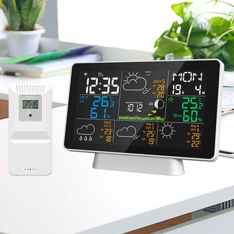 7,5 pouces Tuya WIFI 328FT (100M) Distance de détection Station météo sans fil Thermomètre Hygromètre avec pluviomètre et vitesse du vent Prévisions météorologiques Jauge de vent Wunderground EU 220V