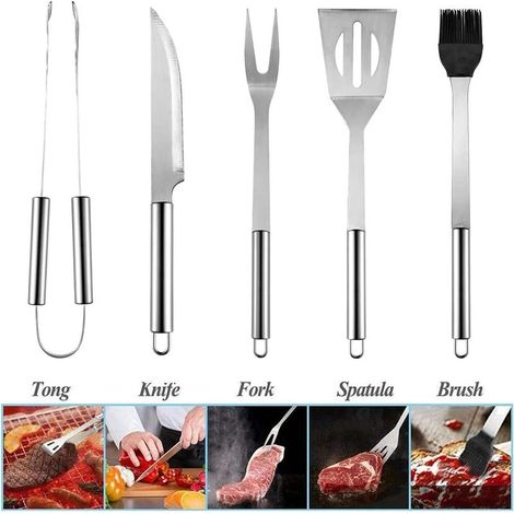 Juego de 5 utensilios para barbacoa, kit de herramientas de acero inoxidable para barbacoa, juego portátil para barbacoa, utensilios para barbacoa, accesorios para barbacoa para jardín, exteriores, se (1/3)
