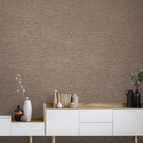 Papier peint intissé Tissage abstrait Thya 1005 x 52cm Marron, or (1/5)
