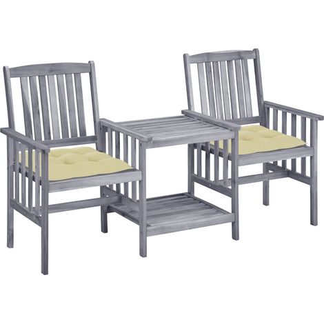 Chaises de jardin avec table à thé et coussins, Fauteuils Extérieur, Sièges confortable Acacia solide BGT15721 (1/5)