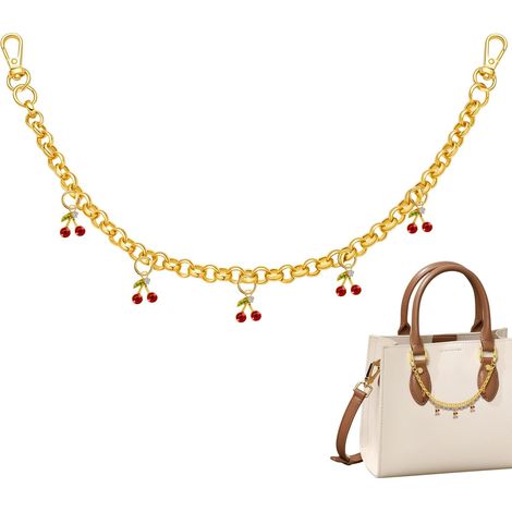 Cherry gold keychain, double loop pendant, trendy handbag accessory, fashionable decorative jewelry for women, handbag, wallet (1/5)