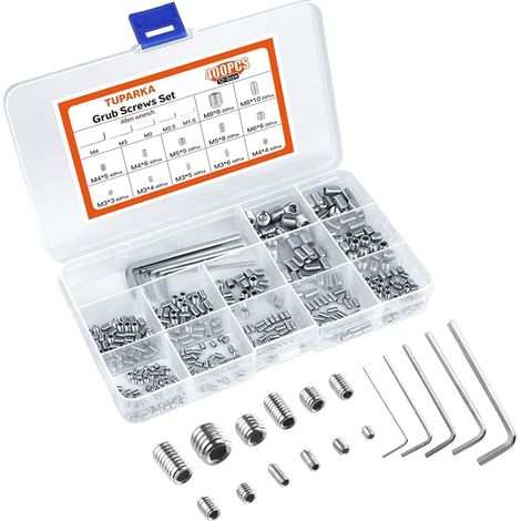 TUPARKA 400 x Sechskantschrauben ohne Kopf, Sortiment an Edelstahlschrauben ohne Kopf M3, M4, M5, M6, M8, Professionelles Hardware-Zubehör. (1/5)