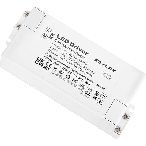 Transformateur LED 12V 60W, Transformateur 220V 12V 5A, AC à DC Alimentation Basse Tension, Driver de Tension Constante, Transfo pour Bandes Led Lampes Projecteurs Enfoncés (1/5)