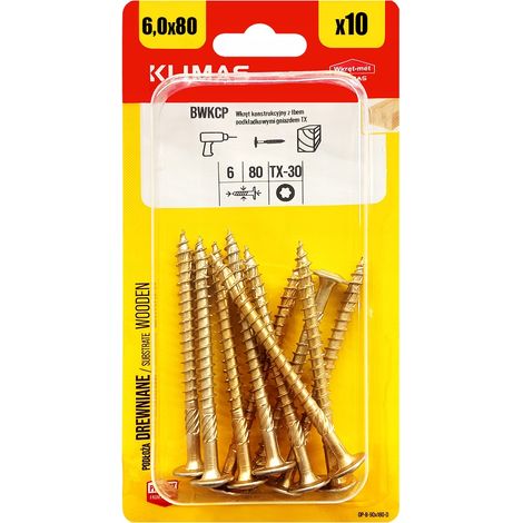 Vis Charpente Bois Klimas, 6 x 80 mm, Empreinte Torx, Tête Disque, Blister 10 Pièces (1/5)