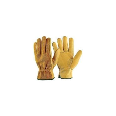 Guantes de trabajo de cuero de vaca, para conductores, bricolaje, jardinería, almacenamiento, trabajos agrícolas, multifuncionales (L, amarillo) (1/5)