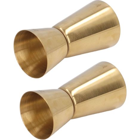 Set aus 2 doppelt verwendbaren goldenen Messgläsern 25/50 ml für Cocktails und Bar, gerade Skala mit glatten Kanten. (1/5)