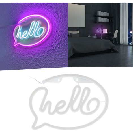 Lampe néon LED Hello, une lumière décorative pour la décoration intérieure, les fêtes créatives, les chambres et les chambres d'enfants. Alimentation USB ou par piles. (1/5)