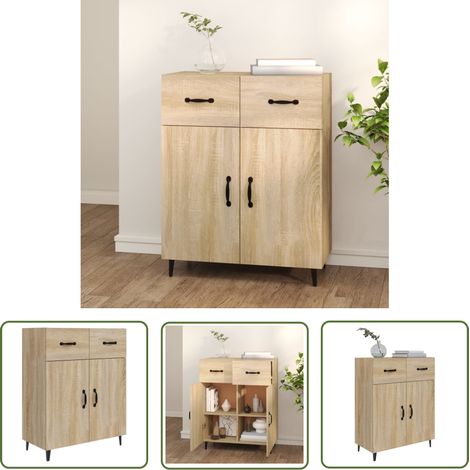 The Living Store Buffet chêne sonoma 69,5x34x90 cm bois d'ingénierie - Buffet - Meuble De Rangement - Commode - Mobilier - Décoration Intérieure (1/5)