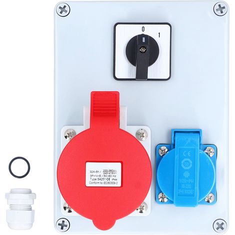 Boîte de distribution de puissance à prise murale CEE 5P 32A 16A avec interrupteur à bouton à 2 niveaux, étanche IP44 pour la construction