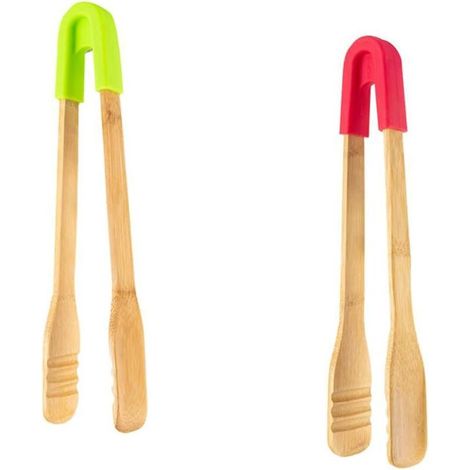 YMYNY Pinces de cuisine en bois, lot de 2, pinces pour grille-pain, pinces à gril en bois, pinces de cuisine en bois, pinces alimentaires pour grille-pain, salades, viandes grillées, pâtisseries (1/5)