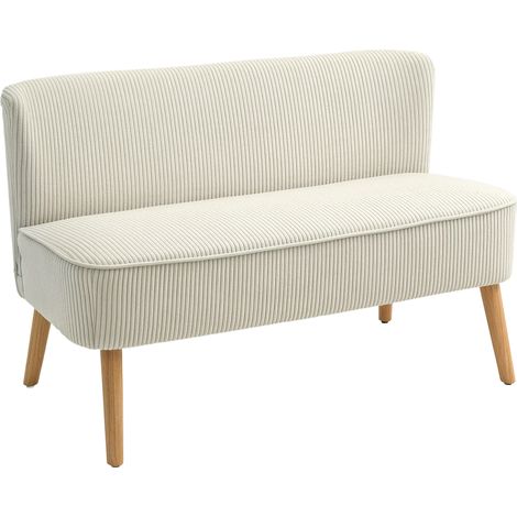 Canapé 2 places en tissu crème avec pieds en bois, 117 x 56,5 x 77 cm, sans accoudoirs (1/5)