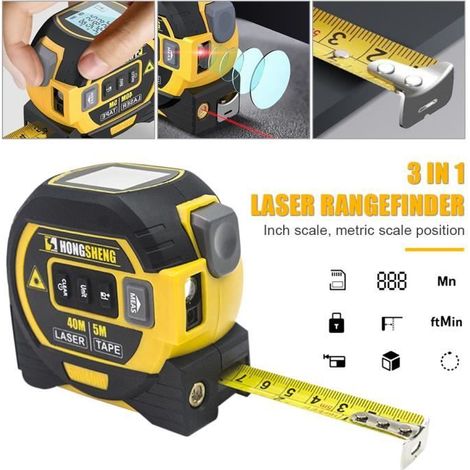 3 in 1 Mètre Laser Numérique avec ligne laser croisée-40M Télémètre Laser Numérique-5M Mètre à Ruban (1/4)