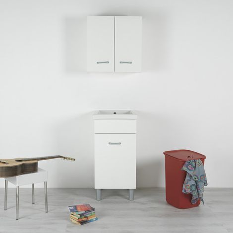 Vasca lavapanni in ceramica 45x50 con mobile bianco e Pensile a due ante 57x58P27 (1/3)