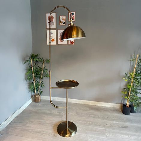 Lampadaire moderne en métal brun avec plateau et tête mobile – Culot E27 – Hauteur 170 cm – Diamètre 37 cm – Pour salon ou chambre