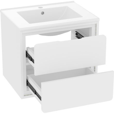 Mueble de baño suspendido 60x46x50 cm blanco con lavabo cerámico integrado y 2 cajones (1/5)