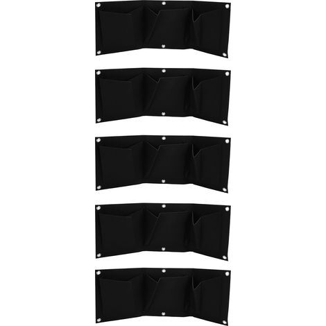 Pflanzsäcke, 5 Stück, zur Wandmontage, biologisch abbaubar, 3 Fächer, Pflanzgefäß, Gartenzubehör, schwarz (1/5)