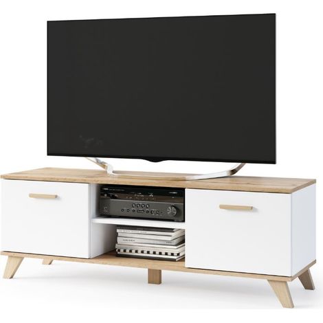 Dusine – Meuble TV scandinave 150 cm sur pieds – Mélaminé FSC – Largeur 40 cm – Hauteur 52 cm – Fabrication européenne (1/3)