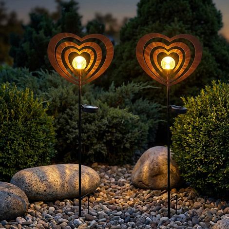 2x lampe solaire lampe de jardin lampe extérieure métal couleur rouille LED boule de verre H 82 cm (1/5)