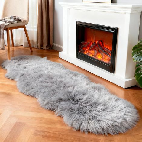 Tapis super doux et moelleux en fausse fourrure de mouton pour chambre à coucher, sol, canapé, salon, tapis de couloir en peluche haute densité, housse de canapé, tapis de chevet (gris, 0,6x1.8 m (1/5)