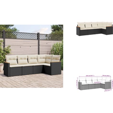 Salon de jardin 5 pcs avec coussins noir résine tressée - Ensemble Salon De Jardin - Meuble Extérieur - Résine Tressée - Rotin Synthétique - Canapé D'extérieur (1/3)