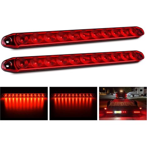 2 piezas 16 pulgadas 11 LED rojo remolque barra de luz para parada de estacionamiento intermitentes luz de freno trasera compatible con DOT IP65 impermeable para camión remolque barra de identificació (1/3)