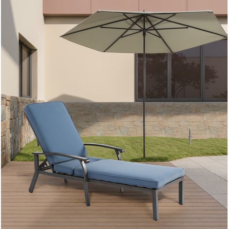 Tumbona reclinable de metal azul 204 x 58 x 100 cm, 5 posiciones, FloraGrace (1/5)