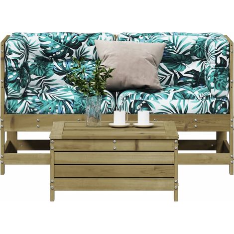 Ensemble de salon de jardin 3 pièces avec coussins, en bois de pin imprégné (1/5)