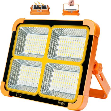 Lampe de travail LED solaire, 6500 Kelvin, 6 heures d'autonomie, charge USB, éclairage continu, 5 modes d'éclairage, étanche IP66, aimants de suspension portables
