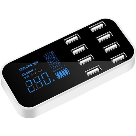 Cargador rápido USB de 8 puertos para coche – Indicador LED – Protección contra sobretensión – Carga rápida para smartphones y tablets (1/4)