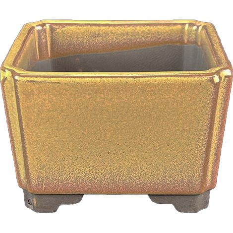 Vaso per bonsai Giapponese Morrisan quadrato in gres smaltato giallo senape 9x9x5,5 cm - B03-3-2F