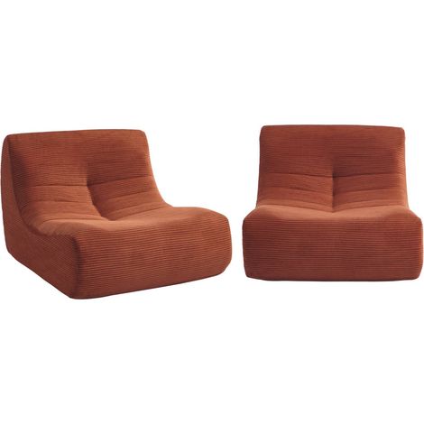 sweeek - 2er-Set modulierbare Sessel ohne Armlehne mit Cordbezug, Cord, Terracotta (1/5)