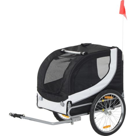 HOMCOM Remorque velo pour chien animaux avec drapeau et 8 reflecteurs blanc et noir (1/5)