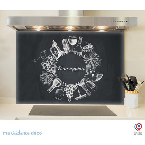 Fond de hotte : Bouteilles et raisins sur ardoise - Verre trempé - 60 cm - 45 cm (1/5)