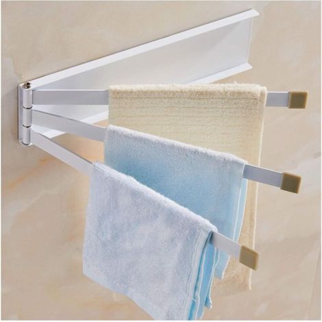 Porte-Serviettes Salle De Bain avec 3 Bras, Barres De Serviette 180°rotatives Plier Aluminium, Porte Serviette Murale Sèche-Serviettes pour Cuisine,White (1/3)