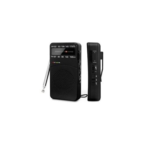 Radio portable, radio AM (MW)/FM alimentée par batterie avec une excellente réception et un bouton de réglage avec indicateur de signal. (1/5)