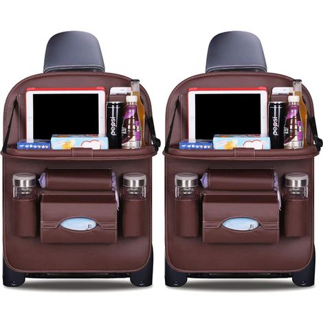 MINKUROW Protezione Per Lo Schienale Dell'organizzatore Dell'auto Protezione Per Seggiolino Auto In Pelle Pu Di Lusso Con Supporto Per Tablet Pieghevole Protezione Per Lo Schienale Impermeabile Borsa (1/4)