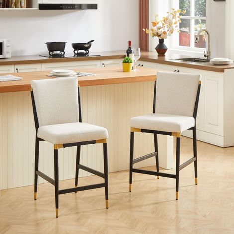 Ensemble de 2 tabourets de bar à hauteur de comptoir, style scandinave, avec repose-pieds rectangulaire, tissu