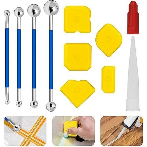 Kit de lisseur à joints en silicone avec boule métallique Outils de joint en silicone pour carrelage cuisine salle de bain 13 pièces (1/4)