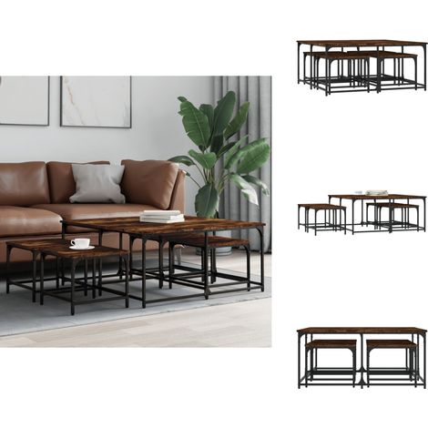 Tables basses gigognes 5 pcs chêne fumé bois d'ingénierie - Table Basse Gigogne - Set De Tables Basses - Table D'appoint Industrielle - Meuble Salle De Séjour - Meubles Petit Appartement (1/5)