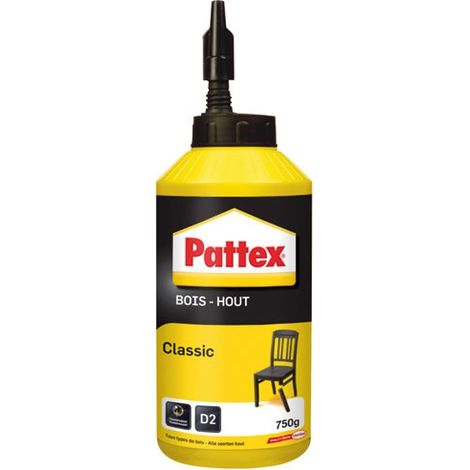 Pattex Bois Classic, colle à bois hautement résistante, colle vinylique pour montage, assemblage, placage ou contrecollage sur supports en bois, colle blanche, 750 g
