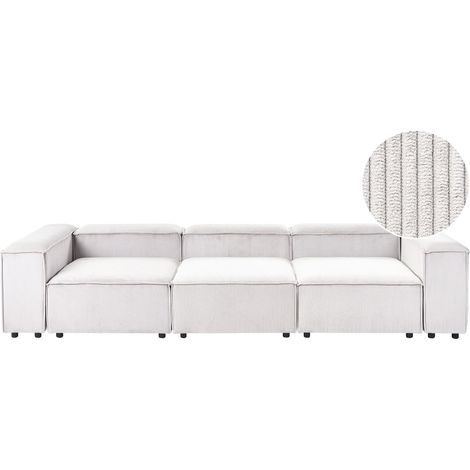 Modular Sofa Off White Cord Fabric Upholstered 3 Seater Black Legs Modern Living Room Couch ARDAL